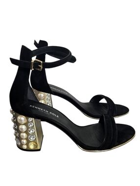 Kenneth Cole Black Pearl & Crystal Block Heel Sandals